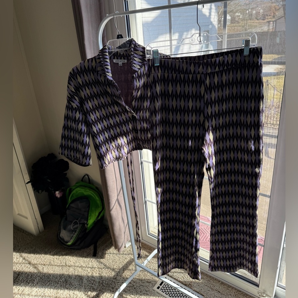 Pretty Garbage Checked Type Pattern Purple And Br… - image 1